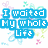 Pixelated text and decorative elements in blue, green, and red on a white background with scattered floral motifs.
