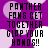 Purple background with white circular shapes and black pixelated text reading "PANTHER FANS GET TOGETHER CLAP YOUR HANDS!!" repeated in a pattern