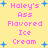 Yellow background with pink text reading 'Haley's Ass Flavored Ice Cream' and blue star shapes, displayed in a