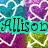Pixelated heart pattern with teal, purple, and green hearts on white outlines; text overlays read "Allison Gymnastics" and "Soccer" in stylized fonts.