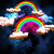 Animated rainbow arcs over clouds with a Hello Kitty character in various poses and backgrounds.