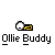 Pixelated character with white head and yellow body in multiple poses above text reading 'Ollie Buddy' on gray background.