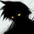 Black silhouette with spiky hair and glowing yellow eyes against a white background, showing subtle animation changes across frames.