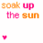four and four displays the phrase "soak up the sun" in orange and pink text above a sequence of heart icons that increase from one to eight hearts per