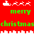 Red background with white pixelated Santa sleighs and reindeer, green text reading 'mery' and 'christmas', alternating between two states.