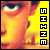 Pixelated close-up of a person's face with warm orange and yellow tones, featuring a yellow background and vertical text reading 'SHE' on the right.