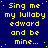 Blue background with yellow pixelated text repeating 'Sing me my lullaby edward and be mine...' in a pattern, with a gray rectangular area in the bottom-right corner