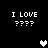 Four identical pixelated text blocks reading "I LOVE ????" arranged in a with two heart icons on black background
