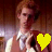 A 48x48 pixel animated contact sheet showing three frames of a character with light brown hair in a white collared shirt and brown vest, each frame featuring a different colored heart symbol over the chest area.