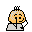 Pixelated cartoon character with orange head and white body in various poses, including hand-to-face gestures and different facial expressions.