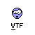 Pixelated blue circular icon with white eyes and black mouth showing various expressions above 'WTF' text on gray background.
