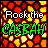 A contact sheet of 14 animated frames showing a pixelated text-based icon with "Rock the CASBAH" over a fiery background, alternating between white and red text colors across frames.