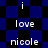Pixelated text 'i love nicole' repeated on blue and black checkered backgrounds with varying diamond patterns.