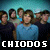 Animated contact sheet of a group photo with changing text color in the word CHIODOs across frames, displayed on a gray background.