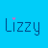 Six identical 'Lizzy' text icons with pink heart accents on a blue background, arranged in two of three