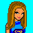 Pixel art of a female character with long brown hair wearing blue top and shorts, standing against cyan background with text "I Am Supergirl".