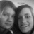 Two grayscale photos of two people in a with pink text overlays reading 'the besties!!!' and 'on the bus!!'