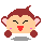 Four 40x40 pixel animated frames of a cartoon monkey face with closed eyes, red mouth, and pink cheeks displayed in a 2x2 contact sheet on gray background.