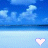 Pixelated blue sky with white clouds above a light blue water surface, featuring two heart shapes at the bottom.