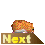Pixelated orange hamster on brown banner with yellow text 'Next' across six showing head movement