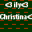 Animated icon with repeating red and dark green checkered background, white text "ily" in rounded brackets and "Christina" in alternating