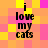 Pixelated text 'i love my cats' on a of orange, yellow, and pink squares with varying brightness