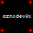 Black background with scattered red plus signs and repeated white text 'aznxdevilx' in pixelated font.