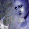 A static image of a person with a smooth, bald head and dramatic makeup, wearing a white ruffled garment, with text reading "POST HUMAN" in the upper right corner.