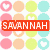 Six -patterned display the name "SAVANNAH" in different colored text boxes over polka-dot backgrounds with varying dot sizes and colors