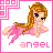 Pixel art angel icon with pink wings and dress, displayed across five animated frames in a contact sheet layout showing subtle pose changes.