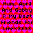Pixelated text on a red and pink diamond-patterned background with repeated phrases about April, Gabby, best friends, and life.