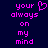 Pixelated text in bright pink on dark blue background, with one version featuring a heart symbol replacing the 'o' in 'your'.