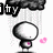 Animated icon with a white rounded figure, black text, and pink hearts, displaying sequential text changes.