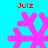 Four pink snowflake icons on cyan background with red "Julz" text above each, showing animation variations in the snowflakes' arms and shapes.