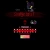 Pixelated red and dark purple object with horizontal bands and a central vertical element against black background.