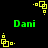 Green text 'Dani' appears on a black background with yellow pixelated square animations in multiple positions.