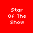 Four identical pixelated text arranged in a , each displaying 'Star Of The Show' in white block letters on red backgrounds