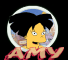 Yellow-skinned cartoon character with black hair in a circular frame, red text below reading AMY on dark background.