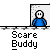 Animated contact sheet of a pixel art buddy icon showing sequential frames of blue stick figures interacting with white rectangular shapes and each other, including text bubbles.