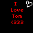Red pixelated text 'I Love Tom (333)' on black background with white heart symbol above text.