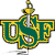 Pixelated green and yellow logo with 'USF' text, a sword, and a shield-like emblem on a white background.