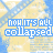 A static image of a repeated pattern featuring the text "NOW IT'S ALL COLLAPSED" in blue pixelated font over a yellow and light blue diagonal striped background.