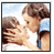 A contact sheet of two animated frames showing a pixelated image of people kissing on the left and text reading "The Notebook" with blue puzzle icons on the right.