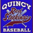 Blue background with white text "QUINCY" arched above a baseball player graphic and the word "BASEBALL" below.
