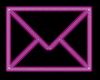 Two side-by-side square icons with pink neon outlines of an envelope symbol on black backgrounds, differing in outline brightness and glow.