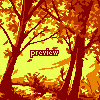 Pixelated autumn forest scene with orange and yellow foliage, dark brown tree trunks forming a canopy over a bright central area containing the word 'preview' in blocky text.