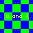 A static image with a green and blue checkered background, displaying yellow text 'D and J' in four locations.