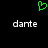 Green pixelated heart symbol above two identical white text 'dante' on black background.