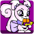 Animated contact sheet of a pink squirrel-like character holding an orange and yellow object against a purple background with gray transparency area.