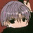 Pixelated anime-style character with short gray hair and large green eyes, positioned next to black background with white text.